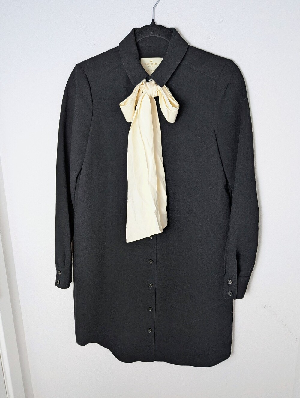 Kate Spade Black Shirt Dress With White Bowknot Sz 0 Collared Classic Lined EUC - Picture 3 of 12